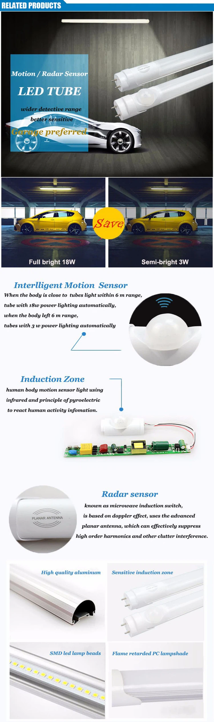 High Lumen Tube With Motion Sensor detail High Lumen Tube With Motion Sensor detail
