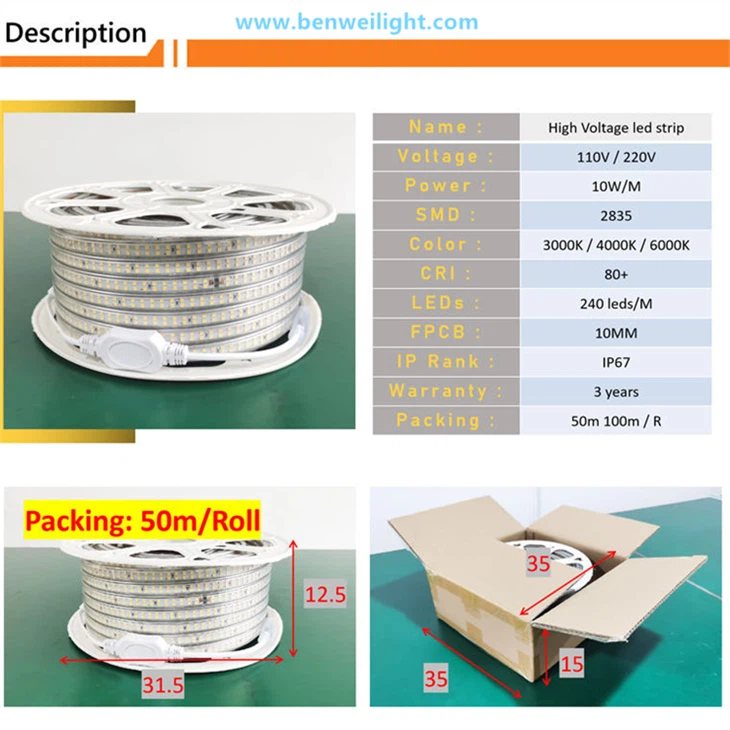 High Voltage 2835 LED Tape, 240LEDs/m, 110-230V Driverless, 20M/50M/100M suppliers