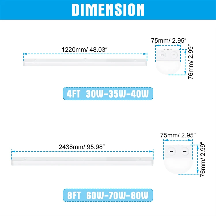 36W 40W IP65 LED Batten Light Waterproof Integrated Linear Tube Lamp for Warehouse Parking Food Factory